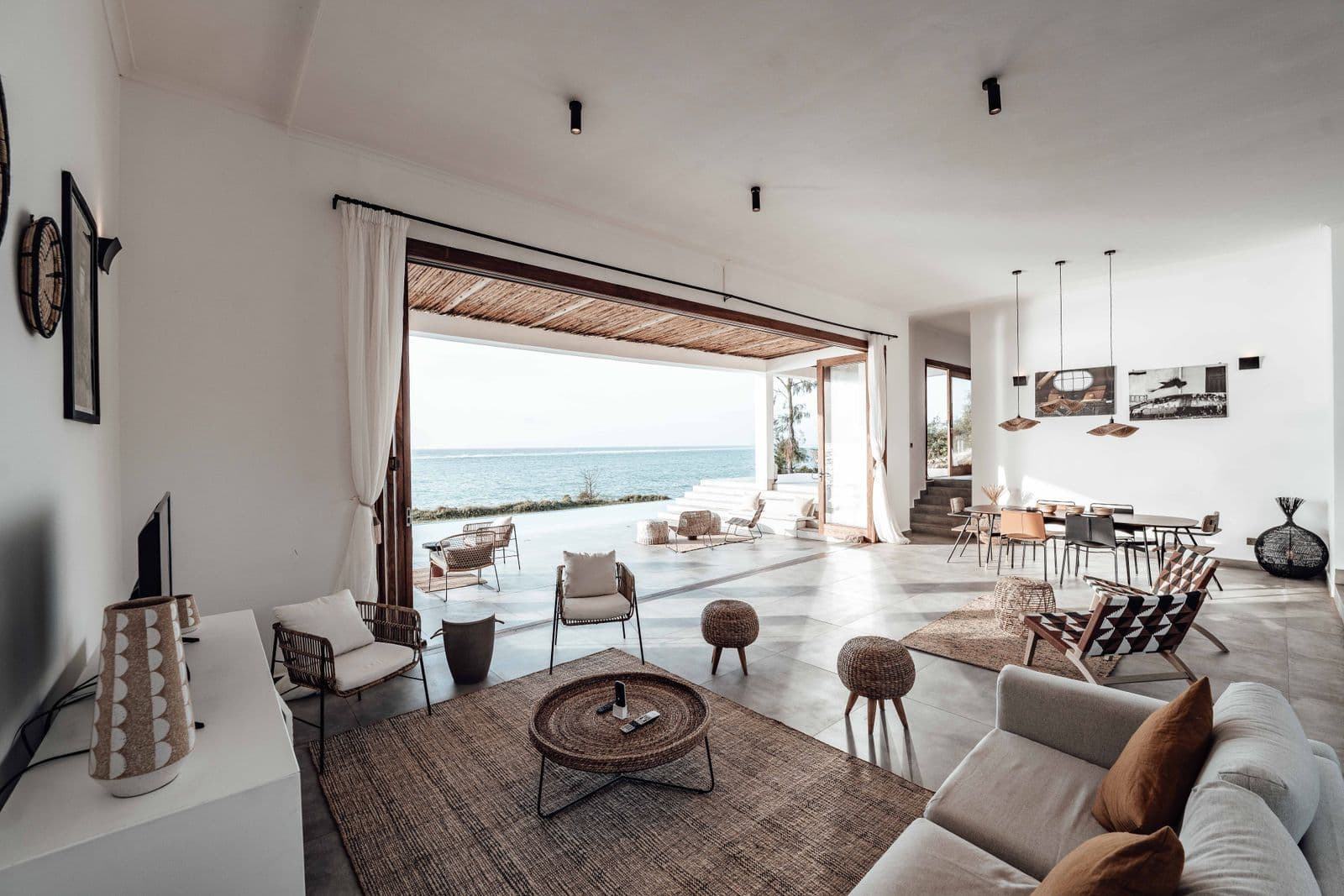 Living room opening to ocean views